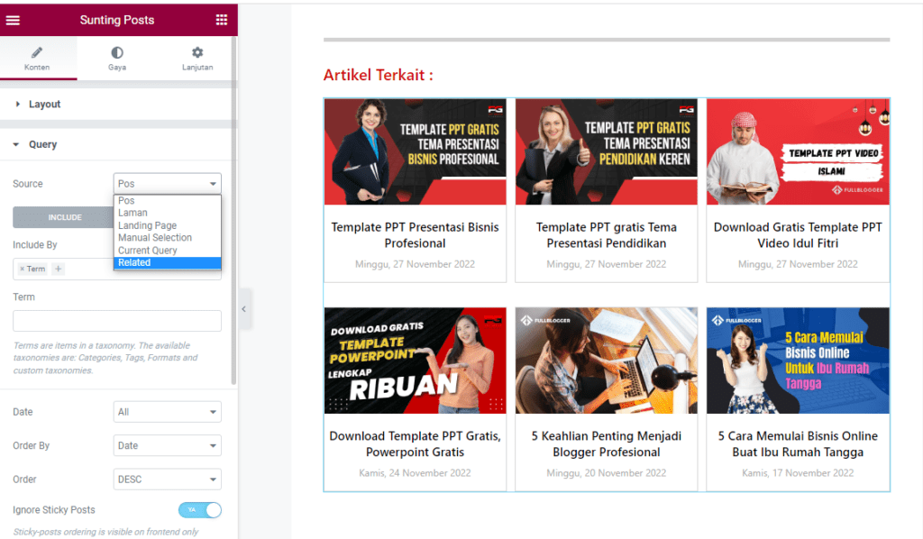 pengaturan artikel terkait